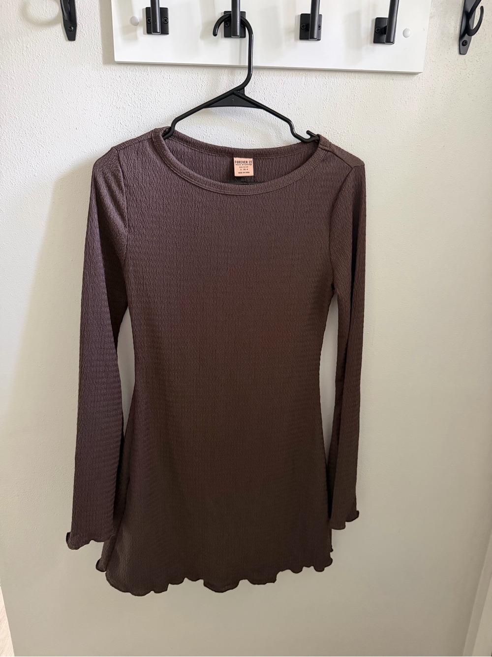 Forever 21 Brown Ribbed Long Sleeve Crew Tee